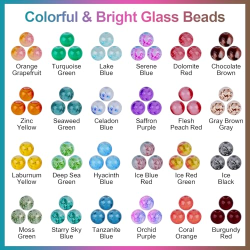 XSEINO About 1200PCS 6mm Ink Glass Beads Bracelet Making Kit,24 Assorted Color Series Colorful Crystal Beads for Bracelet and Jewelry Making and DIY Crafts,Friendship Bracelets - Thumbnail 2