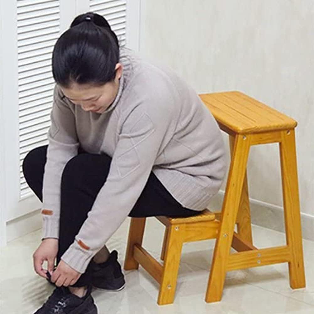 Step Stool 2 in 1 Portable Multifunctional Folding Step Stool Wooden 2 Step Ladder Stool Multi-Functional (Black R)