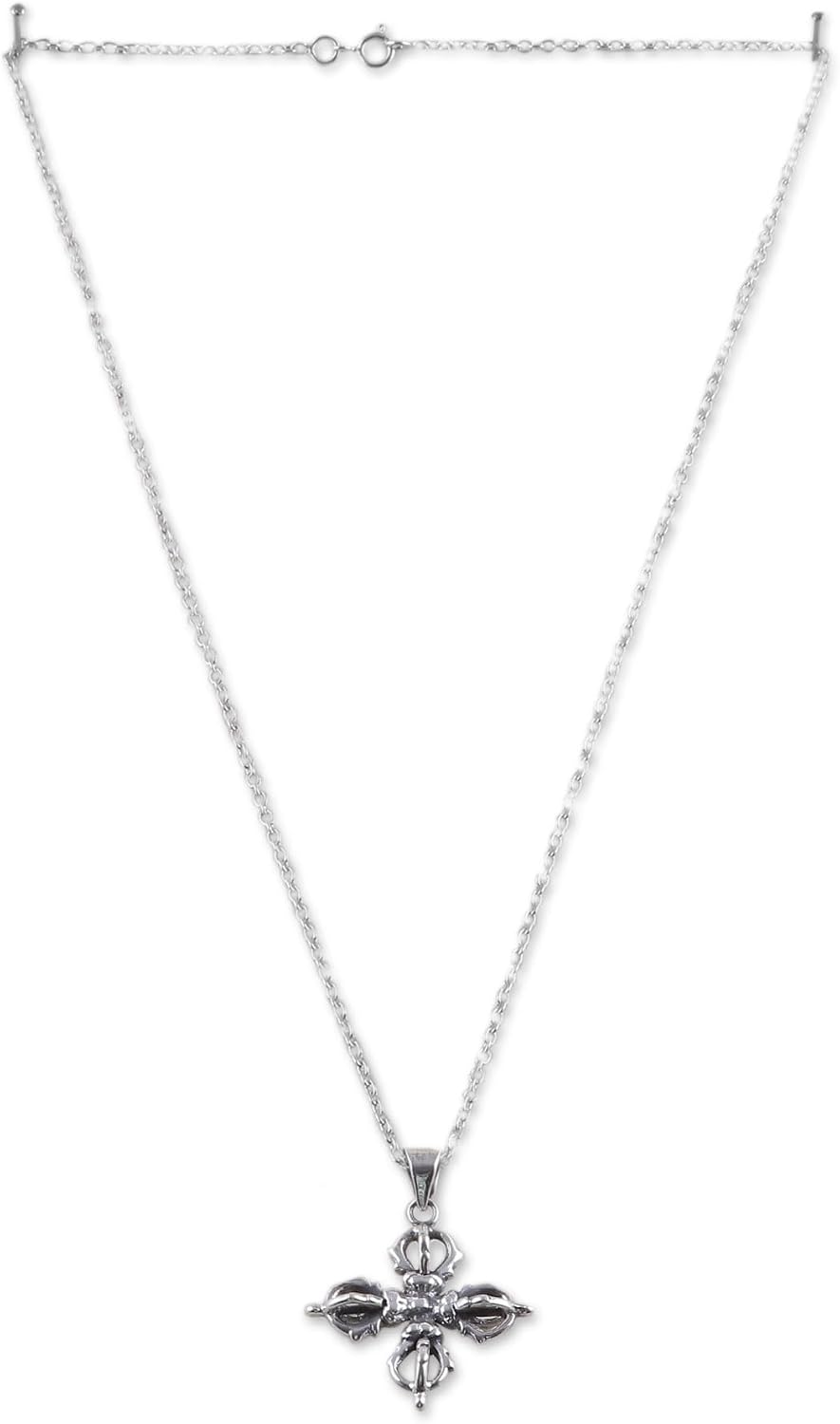 NOVICA No Stone .925 Sterling Silver Men's Pendant Necklace 'Dorje Flower'