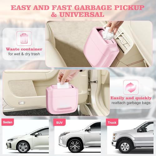 Image of Car Trash Can with Lid, Built-in Storage Garbage Bag, Leakproof Vehicle Trash, Car Accessories for Interior, Mini Garbage Bin for Automotive, Office, Kitchen, Bedroom, with 30pcs Trash Bags,2Pcs
