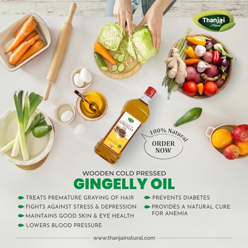 Image of Thanjai Natural Groundnut Oil Virgin Unrefined Wooden Cold Pressed Natural Peanut Oil for Cooking- Heart Health + Cholesterol Free + No Preservatives (1L Groundnut + 1L Gingelly Oil)