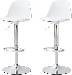 Kit 2 Banquetas Altas Giratórias Brancas com Encosto e Regulagem de Altura Conthey