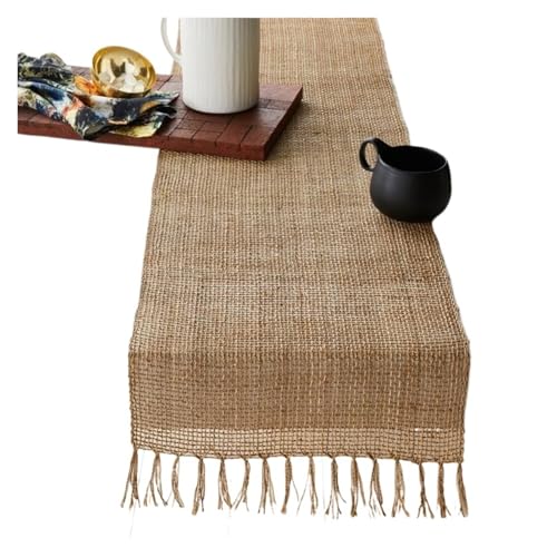 XUCZHAI Camino de Mesa de Yute con borlas for Navidad, decoración de Mesa for el hogar, Tela con Bandera, decoración de Boda, Camino de Mesa(30x120cm)