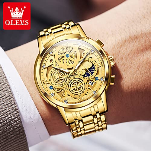 Image of OLEVS Watch Men Stainless Steel Watches Luxury Chronograph Men Wrist Watch | Multifunction,Diamond, Date, Business, Classic,Dress Watch for Men, Gift for Men, reloj de Hombre