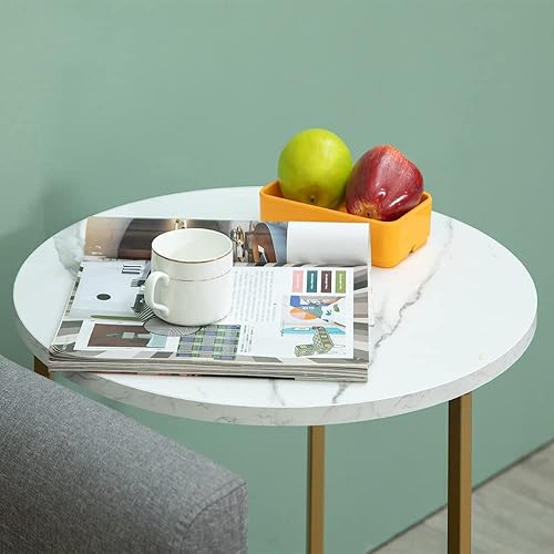 Miniatura 5 de LBSLMJB Juego de 2 mesas auxiliares, marco dorado circular y patrón de mármol, fácil de montar para sala de estar, dormitorio, apartamento, mesas de