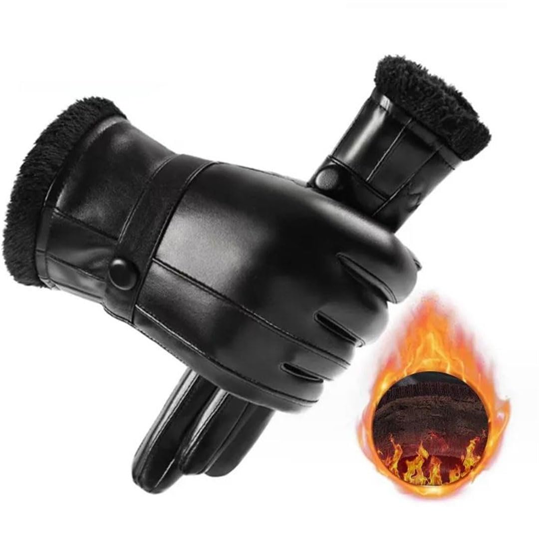Damen Winter Warm Handschuh Gewaschene Lederoberfläche Mit Flauschigem Futter Radfahren Motorrad Handschuhe F Einheitsgröße