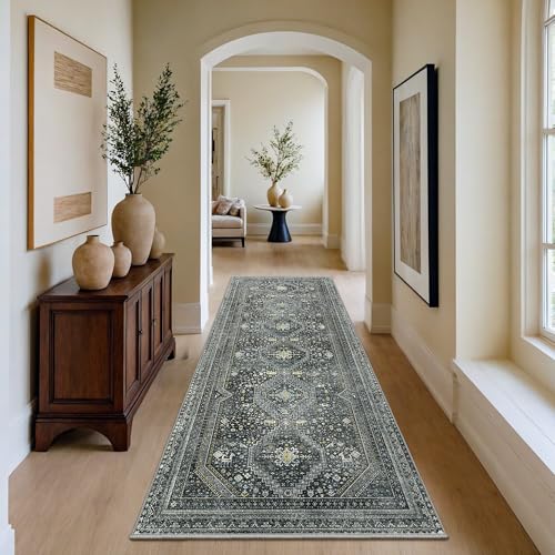 GENIMO 2x10 Non Slip Hallway Runner Rug, Machine Washable, Thin & Low Pile Lightweight for Kitchen, Laundry, Entryway, Bedroom & Living Room, Black