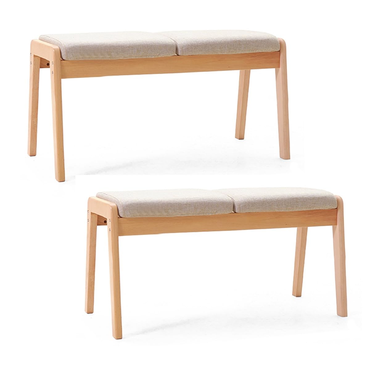 Banc de chambre à coucher en lin et pieds en bois lot de 2