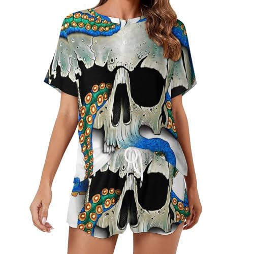 Pyjama pieuvre femme ensemble d'été ultra léger au motif original