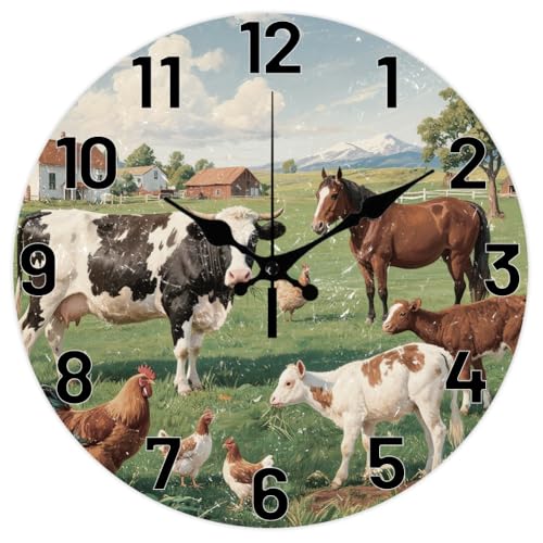 CHGCRAFT Horloge Murale Rétro de Style Ferme 12(5) cm sans Tic Tac Motif Vaches Horloge Murale Ronde à Piles pour Chambre Salon Cuisine Bureau