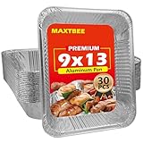 MAXTBEE 9x13 Aluminum Foil Pans, 30 Pack Disposable Trays Half Size Heavy Duty Tin Pans Deep Food Containers For Cooking, Meal Prep, Baking, Roasting, Chafing, Heating or Steam Table