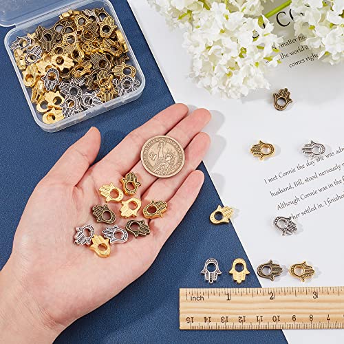 SUNNYCLUE 1 Box 80Pcs 4 Colors Hamsa Hand Bead Alloy Hand of Fatima Miriam Frame Hollow Beads Loose Spacer Charms Chakra Tibetan Style for Jewelry Making Bracelets Necklaces Crafts Supplies - Image 3