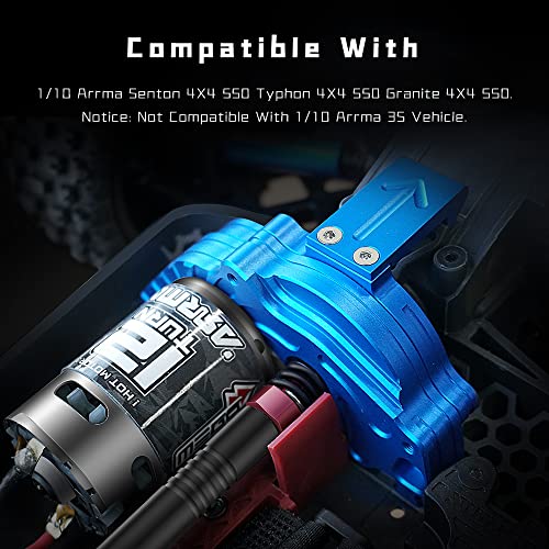 Globact For 1/10 Rc Truck Arrma Senton Motor Mount Typhon Granite 4X4 550 Aluminum Transmission Gear Cover Set Upgrade Parts Replace Arrma Ara311029 (Blue) #TOP1