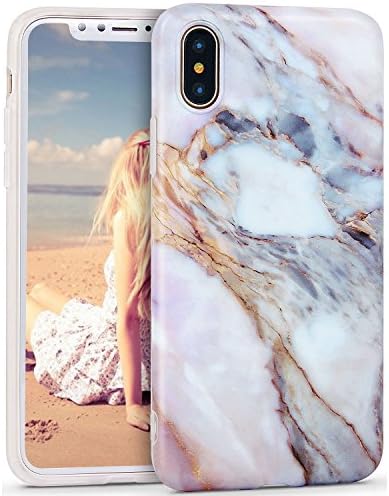 Imikoko iPhone X Case, iPhone Xs Case Matte Marble Slim-Fit Matte TPU Bumper Cases Flexible Rubber Silicone Thin iPhone Case Cover for iPhone x/xs(Pink)