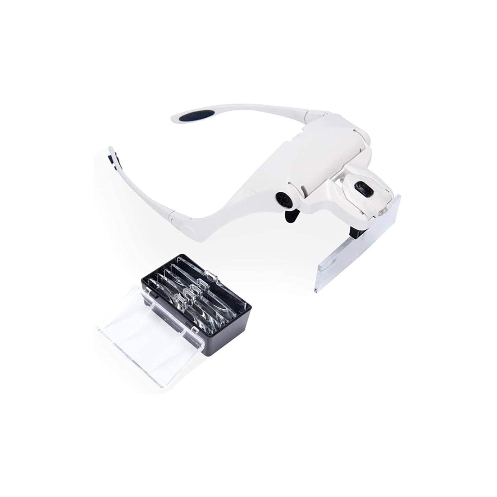 SaryEdge Headband Magnifier, Head MountLighted Magnifying Glasses, Hands Free Headband Magnifier -1X to 3.5X Zoom with 5 Detachable Lenses - Head Mounted Lighted Magnifying Glasse,