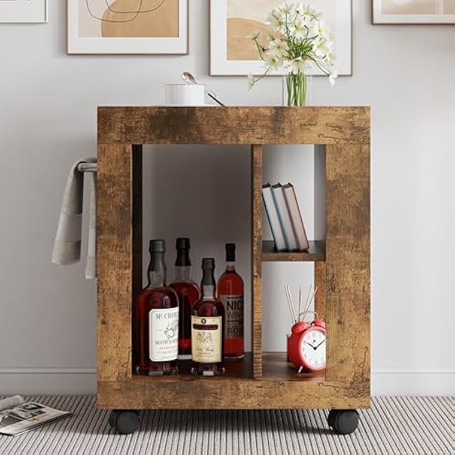 LIFE SKY Mobile Kitchen Cart with Wheels: Multi-Functional Storage Cabinet & Rolling Side Table - Wooden Frame with White Top for Small Apartments & Living Room Organization-Qs1pErpk