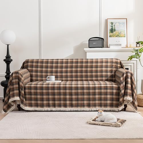 Plaid Tassel Couch Cover Washable Sectional Sofa Cover