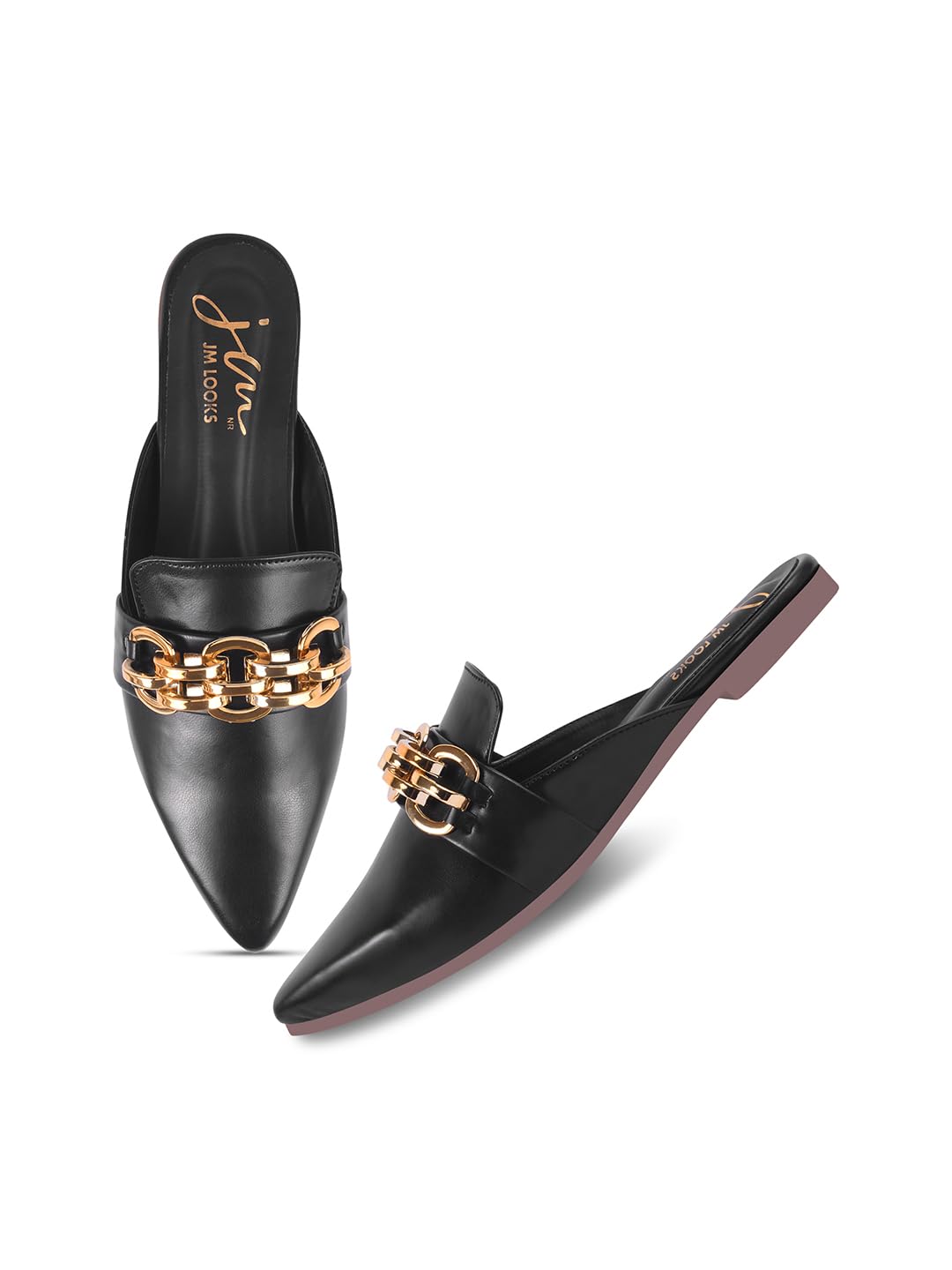 jm looks Women’s Pointed-Toe Slip-On Loafers with Chic Chain Detail for Effortless Elegance-picture-33