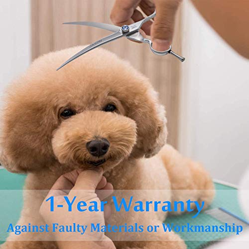 8" Curved Dog Grooming Scissors Ergonomic Pets Cats Trimming Shears With Offset Handle And A Jewelled Screw For Right Handed Groomers Long Sharp Comfortable Light-Weight #TOP6