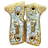 Grips for Beretta St Jude Model with Gold Plated 24k and White Resin with Mother of Pearl Includes Screws