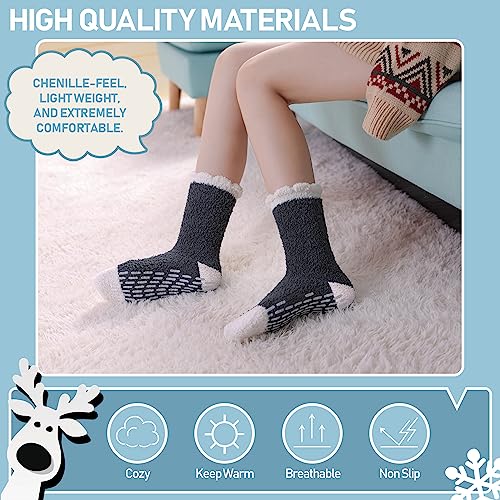 Image of Yebing Non Slip Hospital Socks for Women with Grips Fuzzy Cozy Anti Skid Slipper Socks Winter Warm Soft Fluffy Sleep Socks