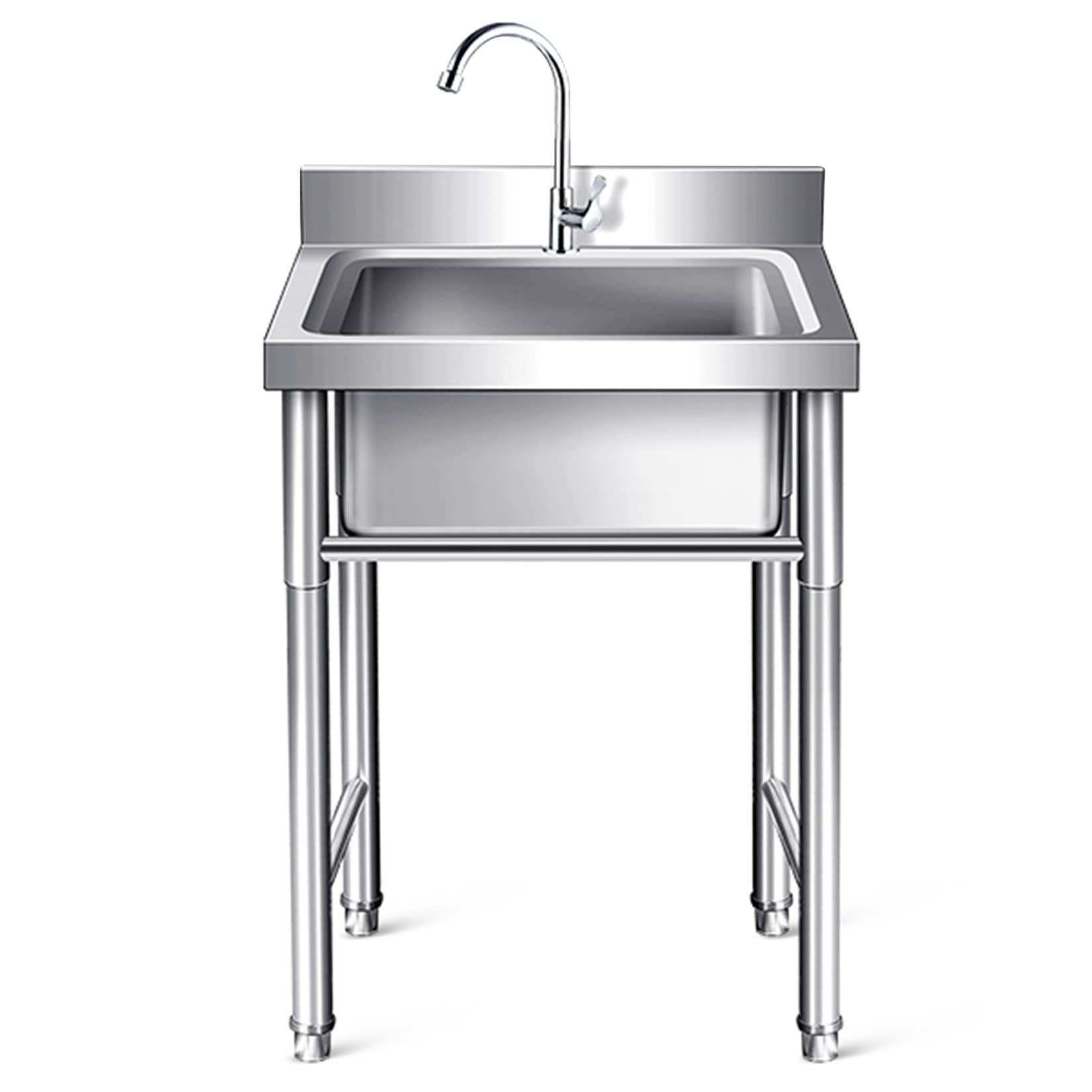ZTCHSENZT Sink,Kitchen Utility Sink,Single Bowl Commercial Prep Utility Sink, 304 Stainless Steel Kitchen Sink with Faucet, 1 Compartment FreeStanding for Restaurant, Laundry, Gara