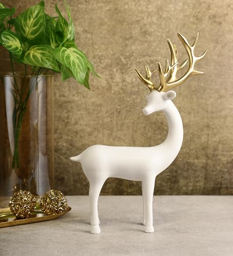 Image of ARMONIA Premium White Reindeer Figurine with Gold-Toned Antlers,Home Decor,Lightweight & Durable | Resin Golden & White Reindeer Sculptures | Energy of Your Room Figurine for Home Decor Gift,Christmas