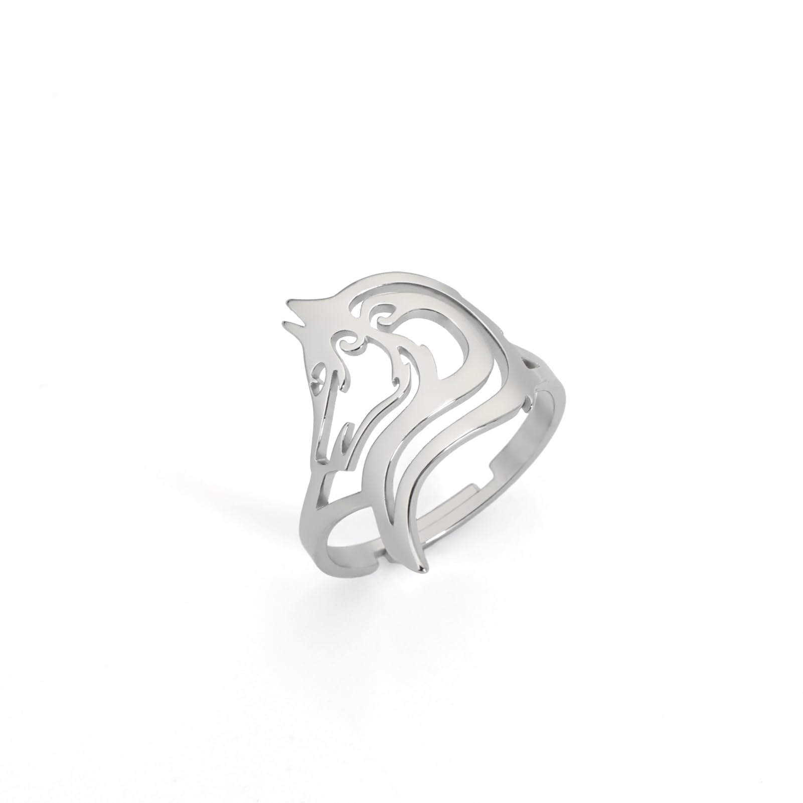 AmaxerBonito anillo de origami con corona de zorro y lobo y rey león, ajustable, geométrico, ahuecado, de acero inoxidable, para amantes de los animales unisex