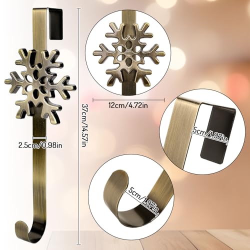 AnyDesign 2Pcs Christmas Wreath Hangers Over The Door Metal Wreath Hooks Snowflake Decorative Hooks for Xmas Party Decor Home Office Wall Door, Bronze, 14.6 Inch