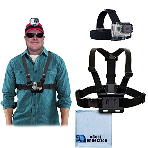 Adjustable Chest Mount Harness And Head Strap Mount For Gopro Hero1, Gopro Hero 2, Gopro Hero3, Gopro Hero3+, Gopro Hero4, Hero4 Session, Hero5, Hero 6, Fusion + Microfiber Cloth #TOP28