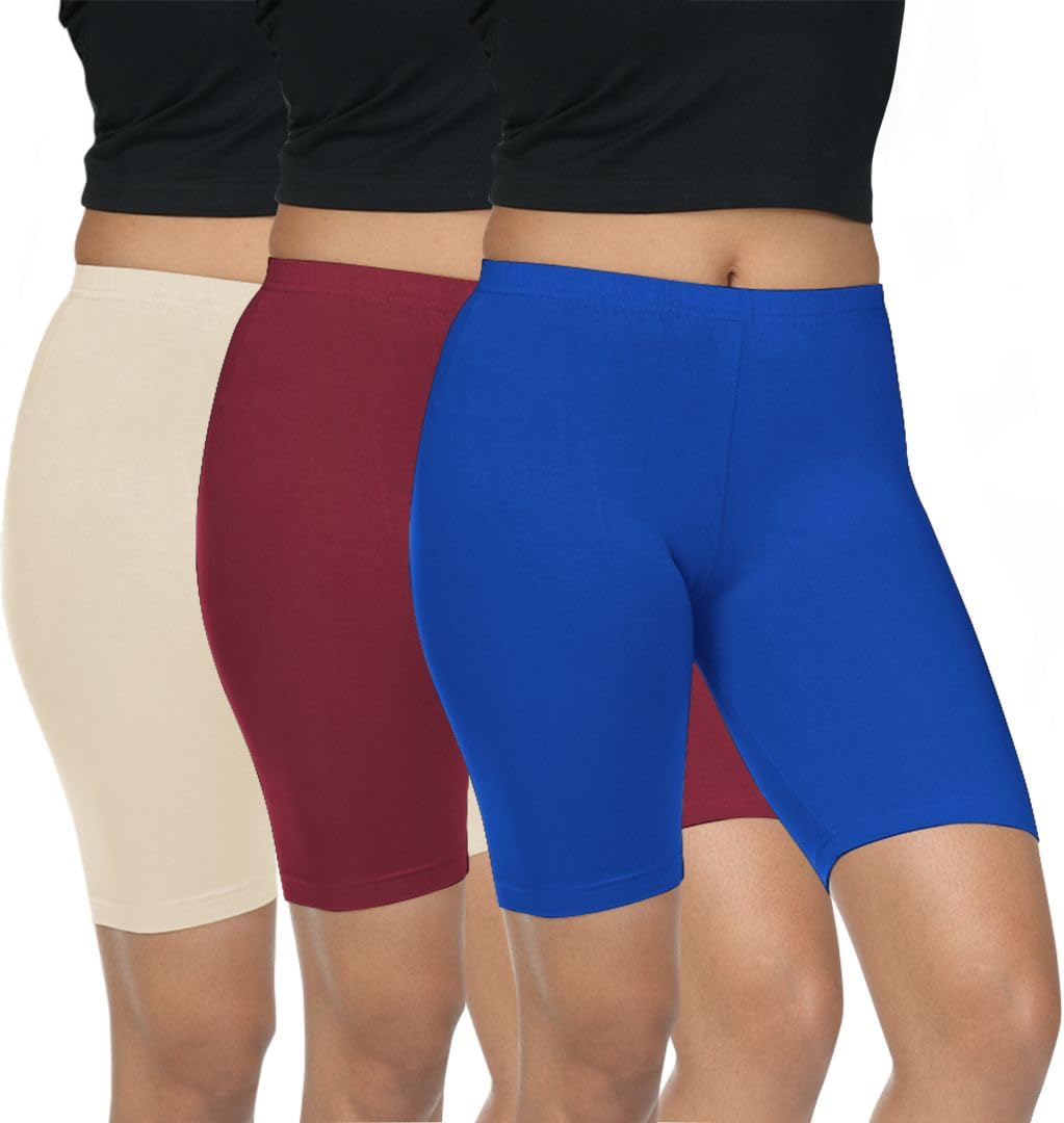 Pack of 3 Women Viscose Blend Solid Shorts (Cream/Frenchwine)-image-21