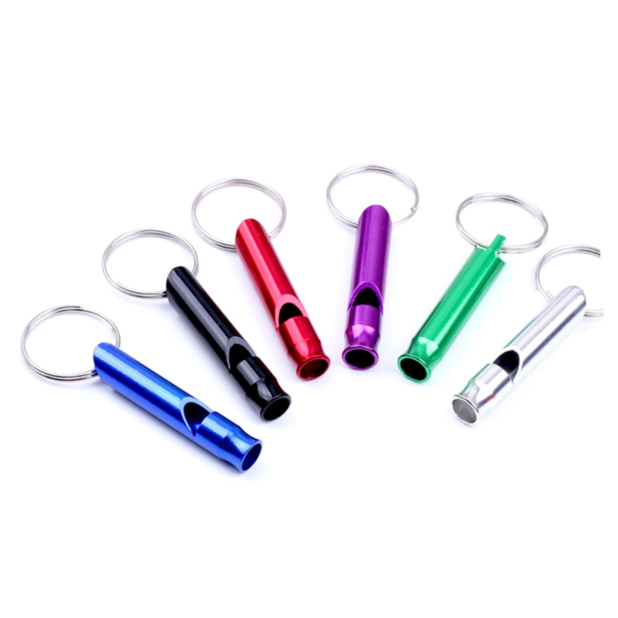 GOOHOCHY Emergency Whistle Set 6pcs Aluminum Camping Whistles Keychain for Hiking Camping Random