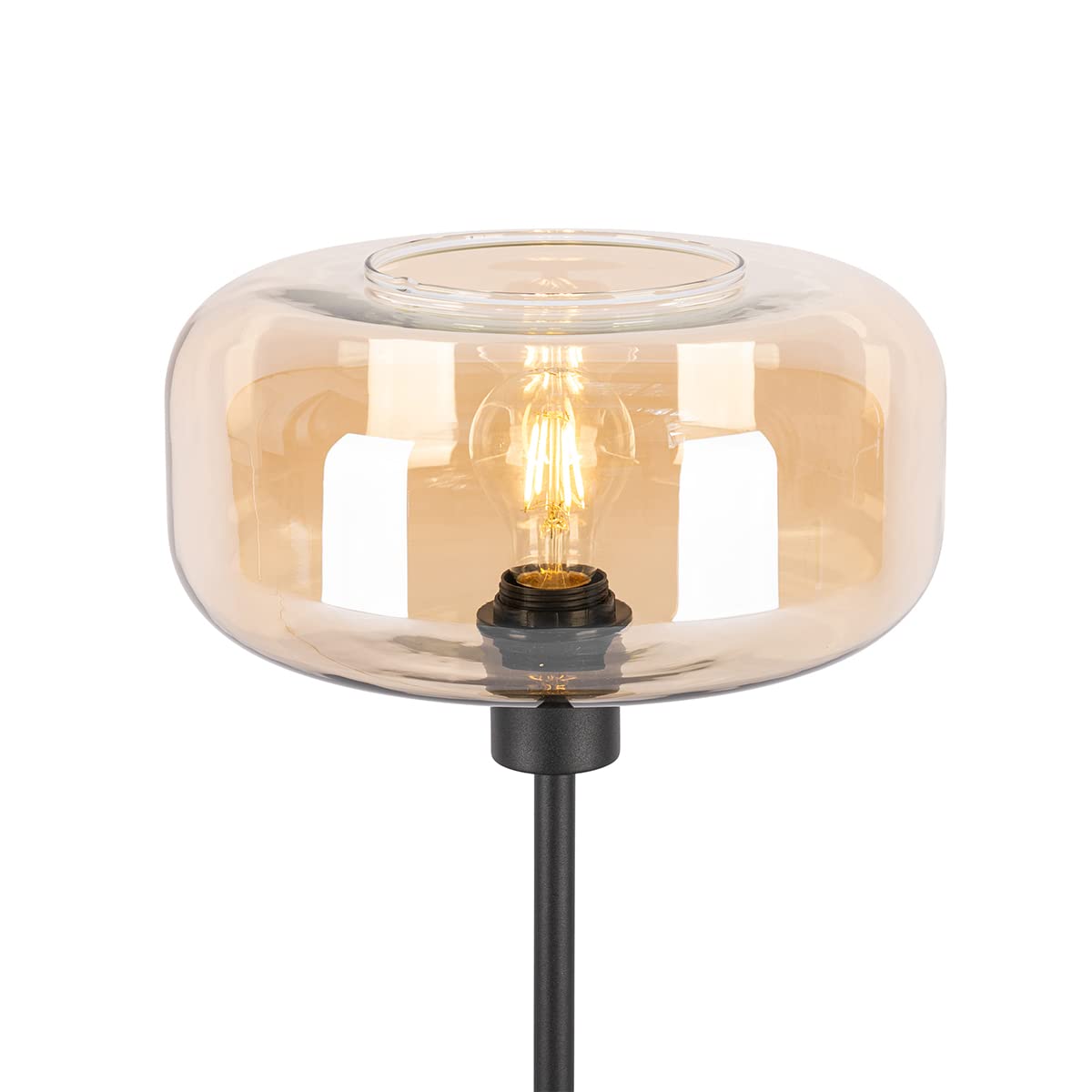 QAZQA Art Déco Lámpara de mesa art déco negra con cristal ámbar - Bizle/Acero Redonda Adecuado para LED Max. 1 x 25 Watt