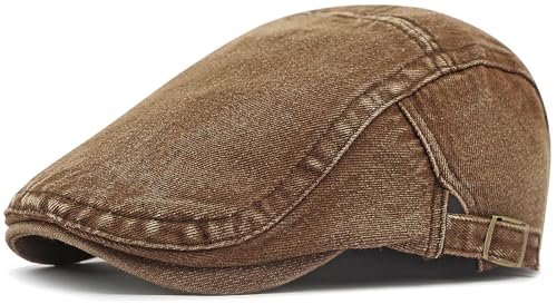 Taidor Mens Denim Cotton Newsboy Cap Ivy Gatsby Driving Hunting Cabbie Hat Coffee