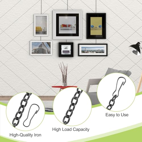 Image of Picture Hanging Kit with 4Pcs 1M Picture Hanging Chains & 12Pcs Hooks, Heavy Duty Metal Display Chain for Photo Frames Artworks Mirror(Gunmetal Gray)
