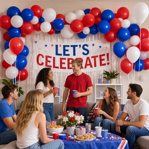 Image of KBZVNAF Red White and Blue Balloons - 60 Pack 12 inch for 4th of July Decorations Independence Day Birthday Baby Shower Wedding Graduation Party Decorations