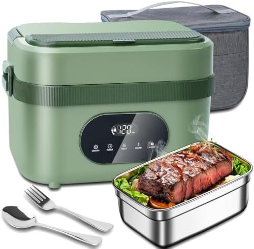 MDHAND Heated Lunch Box - Cordless Electric Lunch Box for Adults, 18000mAh Battery Powered Self Heating Food Warmer for Office Work Car Travel Outdoors, Scheduled Heating & 1.5L Stainless Container