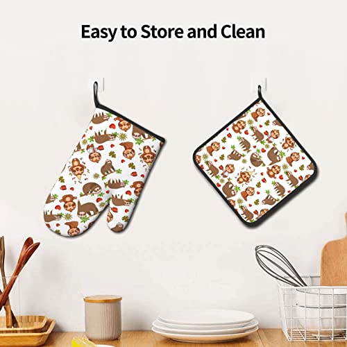 Sloth With Love Animal Oven Mitts Pot Holders Set,2-Piece Set, Heat Resistant Waterproof Gloves For Kitchen Cooking, Baking, Bbq #TOP4