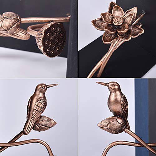 Trycooling Metal Bookends/Bookshelf Bookends,Creative Lotus and Bird Modeling,Suitable for Decoration Study,Bedroom,Office