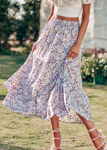 Image of KIRUNDO Maxi Skirts for Women Summer Boho Floral Long Skirt | High Waist Tiered Flowy Skirt, 2026 Spring Fall Fashion, Casual Teacher Outfits, Beach Vacation Clothes, Cruise Resort Wear