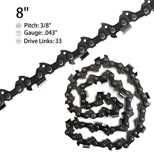Opuladuo 2PC 8 Inch Polesaw Chain for WORX WG349.9 WG349, 8\" Replacement Chain for RYOBI ZRP4361 RY43160 Pole Saw- 3/8\" - .043\" - 33 DL