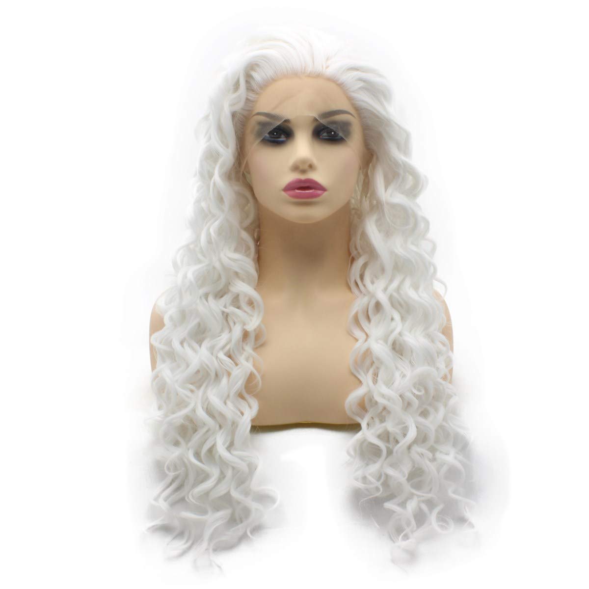 Long Curly White Heat Resistant Fiber Lace Front Synthetic Wig