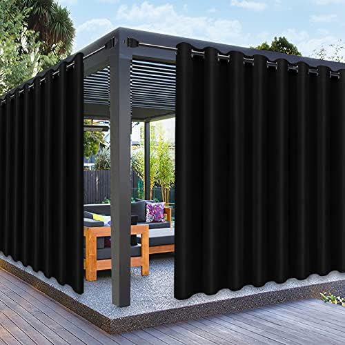 PureFit Outdoor Curtains for Patio Waterproof Weatherproof, UV and Fade Resistant Outside Curtains for Gazebo, Front Porch, Pergola, Sun Blocking Privacy Curtain, 120W x 84L inch, 1 Panel, Black