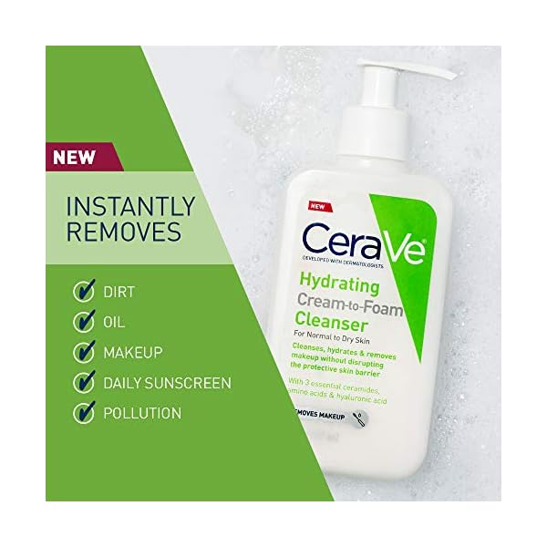 CeraVe-Hydrating-Cream-to-Foam-Cleanser-Makeup-Remover-and-Face-Wash-With-Hyaluronic-Acid-Fragrance-Free-19-Ounce CeraVe Hydrating Cream-to-Foam Cleanser | Hydrating Makeup Remover and Face Wash With Hyaluronic Acid | Fragrance Free Non-Comedogenic | 19 Fluid Ounce