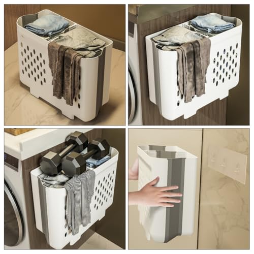 Panier à linge mural pliable double compartiment en plastique et PP