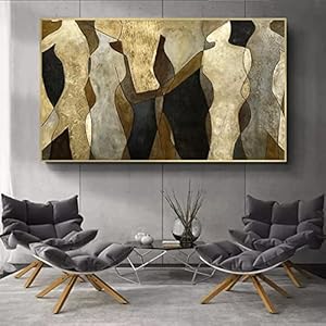 RUIHOME Decor Picasso Canvas Schilderij Abstract Karakter Wall Art Bladgoud Textuur Canvas Schilderij Thuis Woonkamer Decoratie Foto 60x120cm Frameloze