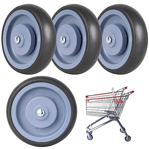 Homaisson Shopping Cart Wheels, 4Pcs Shopping Cart Casters Replacement Kit with Screws & Bolts, Heavy-Duty TPR Wheels Quiet Rollers, 3/8’’ Bore for Grocery Carts, Pushcarts, Total Load Capacity 1200lb