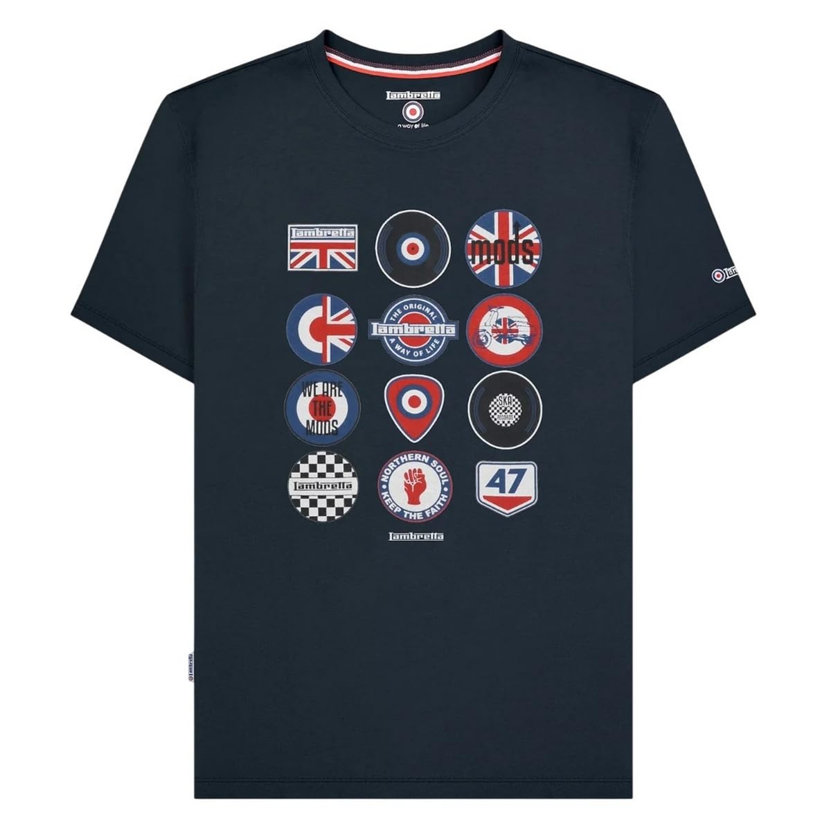 Lambretta Mens Badges Target Retro T Shirt (UK, Alpha, 4XL, Regular, Regular, Navy)