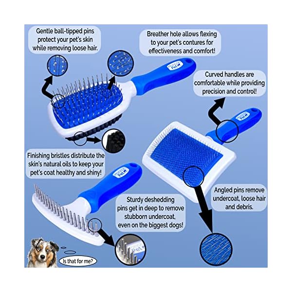 Horicon Pet 6-in-1-Premium-Hundebürsten-Set, Hundezubehör, Fellpflegebürsten – Kugelstift und Borstenbürste, gebogene Klinge, Entfilzungskamm, Zupfbürste, Enthaarungskamm und Entwirrungskamm für – Bild 5