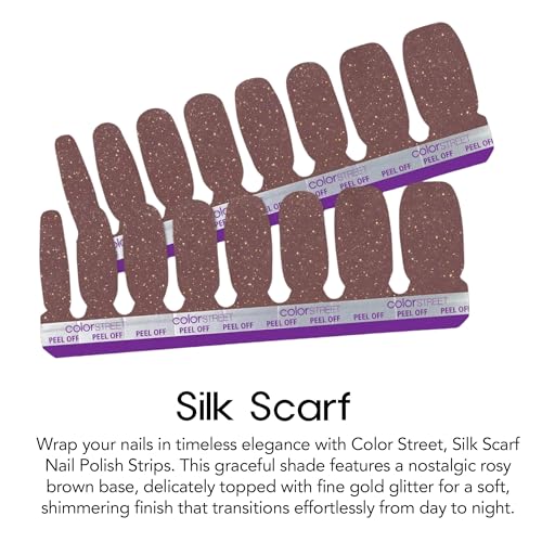Color Street Silk Scarf Nail Polish Strips - Rosy Brown with Fine Gold Glitter, Glitter Finish, 16 Double-Ended Strips, Easy Application